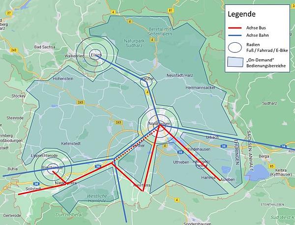 Kartenansicht aus dem Mobilitätskonzept Nordhausen