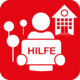 Eine Figur hält ein Hilfeschild