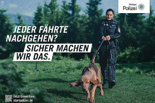 Imagekampagne der Thüriner Polizei - Polizistin mit Spürhund